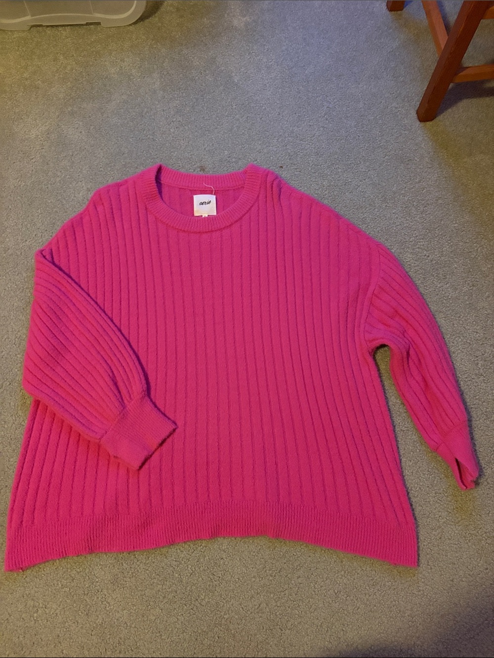 aerie Bright Pink Ribbed Crewneck Sweater